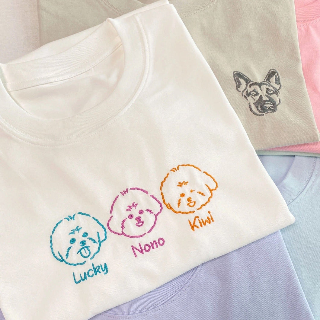 우리 아이 · 애완 동물의 사진으로 만드는 클래식 자수 T 셔츠 XS ~ 3XL 언제든지 함께 ♪